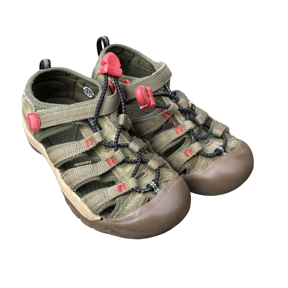 KEEN Kids Water Sandals Newport H2 Olive Red Hook and Loop Slip On‎ Size 12